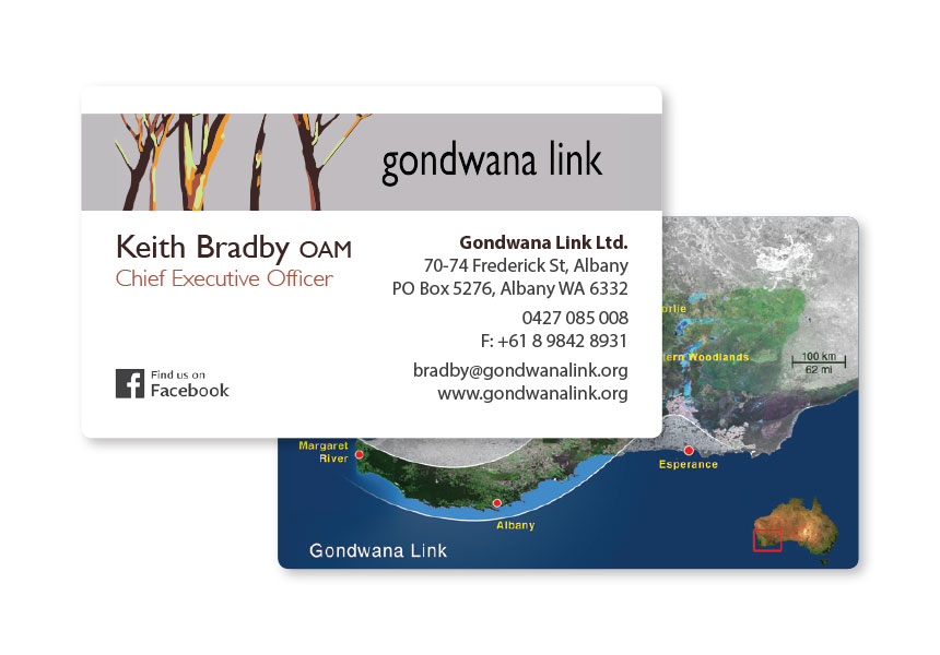 Gondwana Link, business card design and printing for Albany organisation.