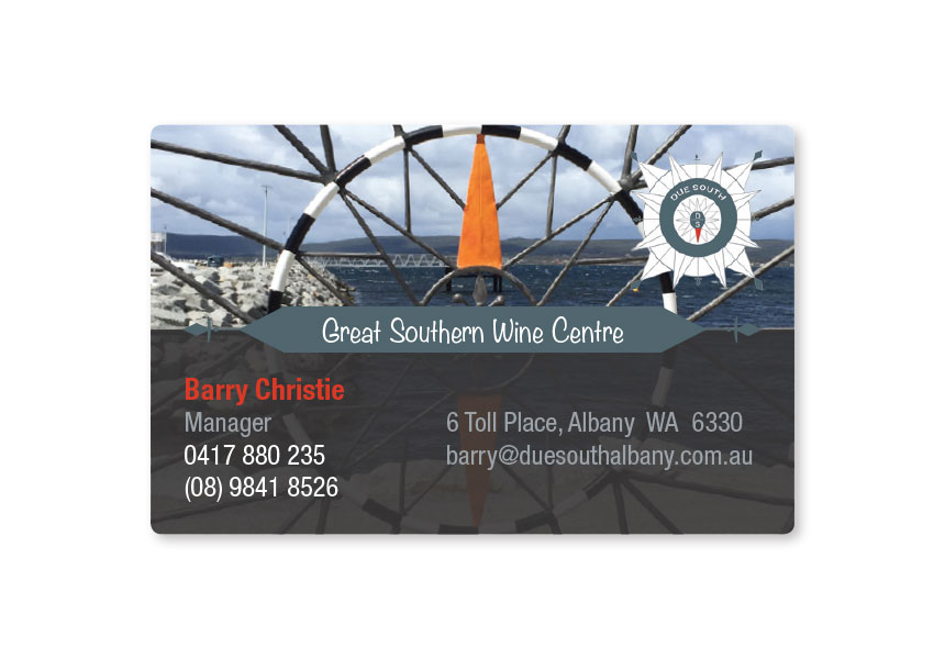 Great Southern Wine Centre, found adjacent to Due South Albany, business card layout and printing.