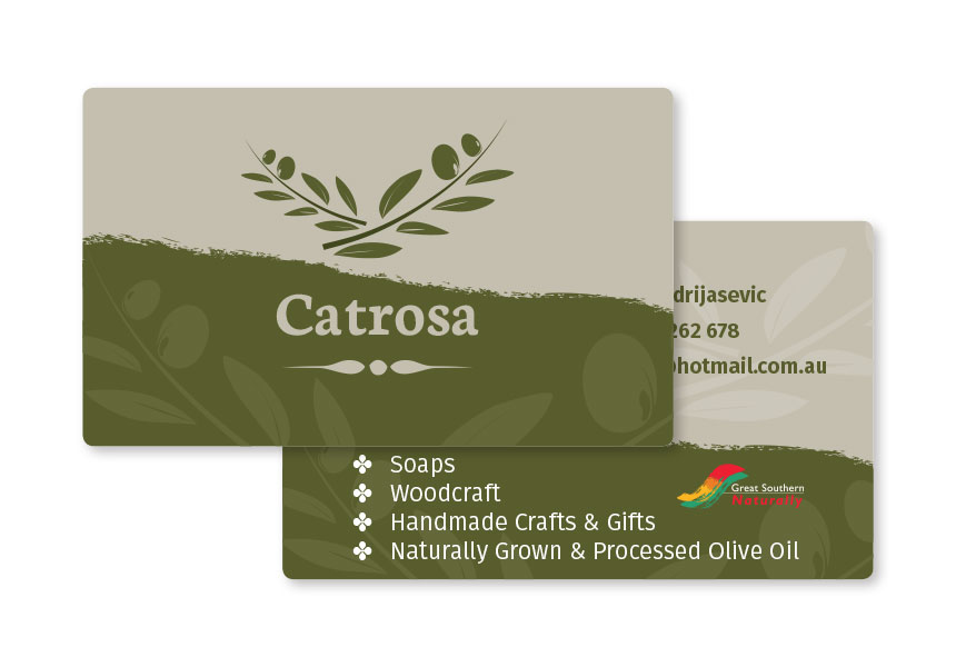 Catrosa, olives and honey business in Albany, completed business card design and printing.