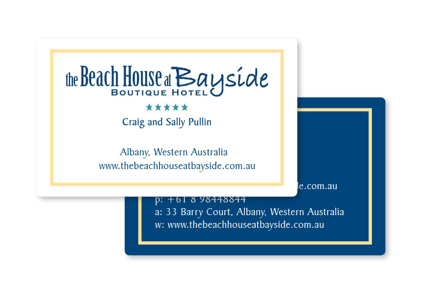 The Beach House at Bayside, design and printing of business card for a local Albany Boutique Hotel.