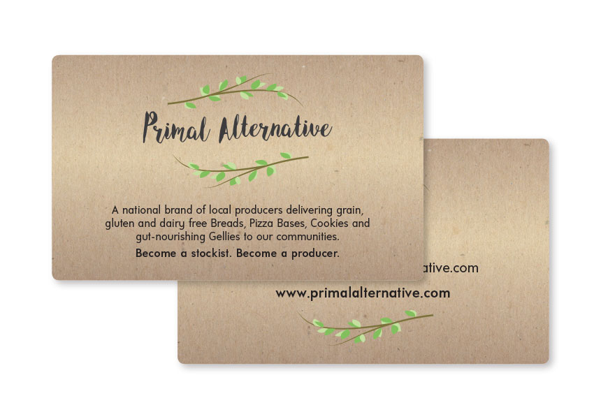 Primal Alternative, business card design and printing, based in Denmark, WA.