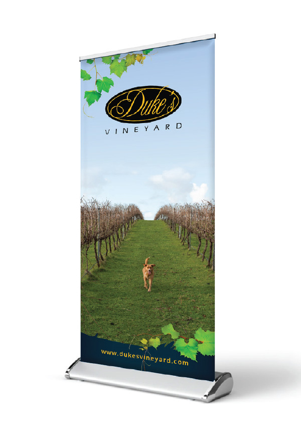 Dukes Vineyard, first banner graphic design for winery near Albany, WA.