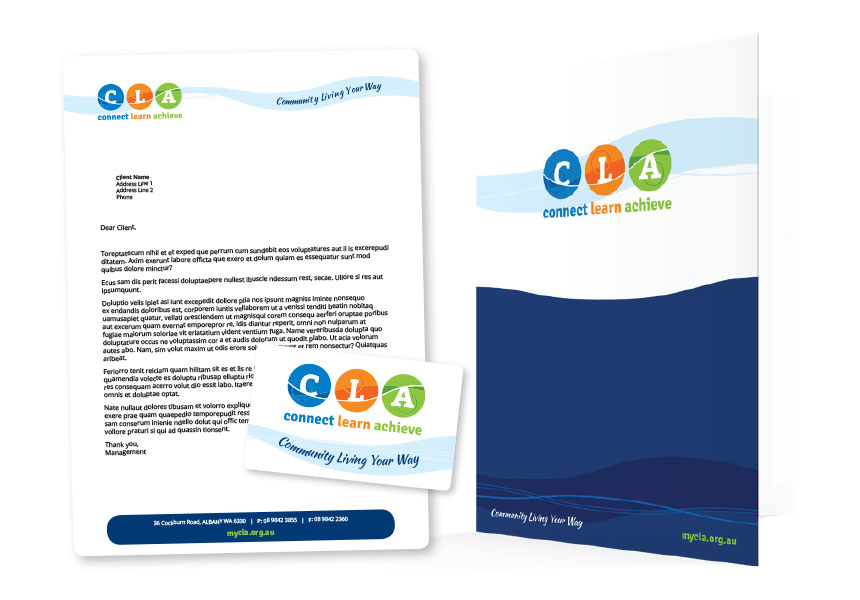 CLA, updated logo and stationary for Community Living Association in Albany, WA.