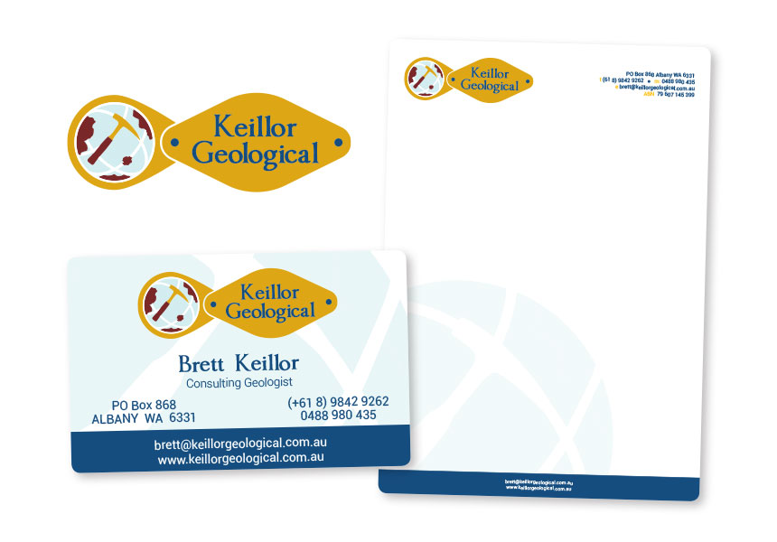 Keillor Geological, logo business card and letterhead graphic design.