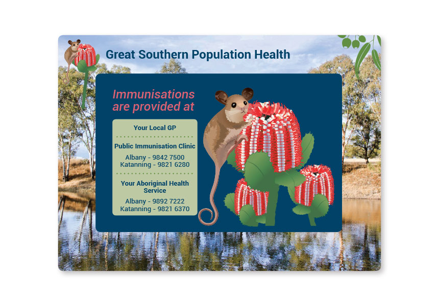 Great Southern Population Health, sign design for front door with open times and contact details, Albany, Western Australia.